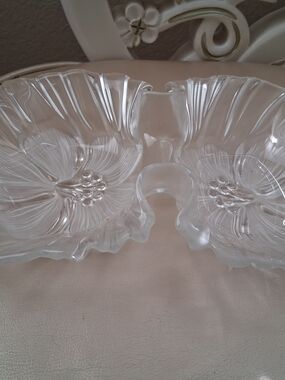 Source Unknown Clear Glass Double Floral Dish